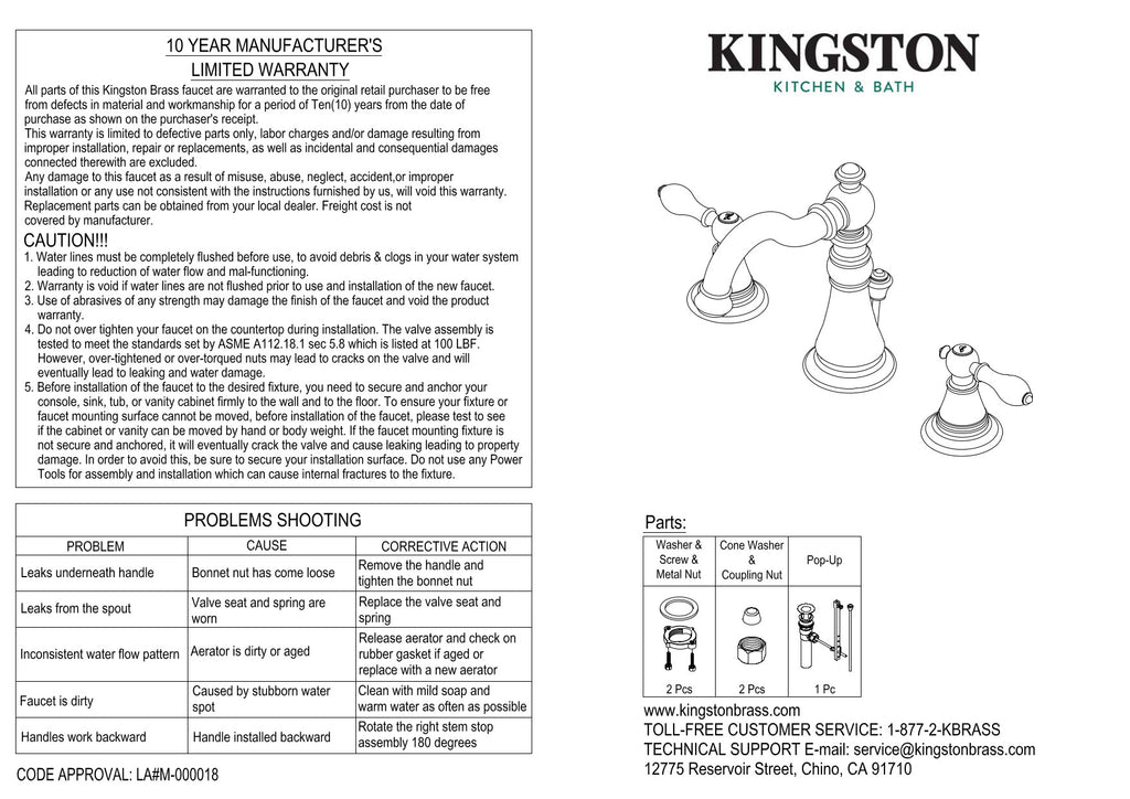 Fauceture FSC1970AL English Classic Widespread Bathroom Faucet