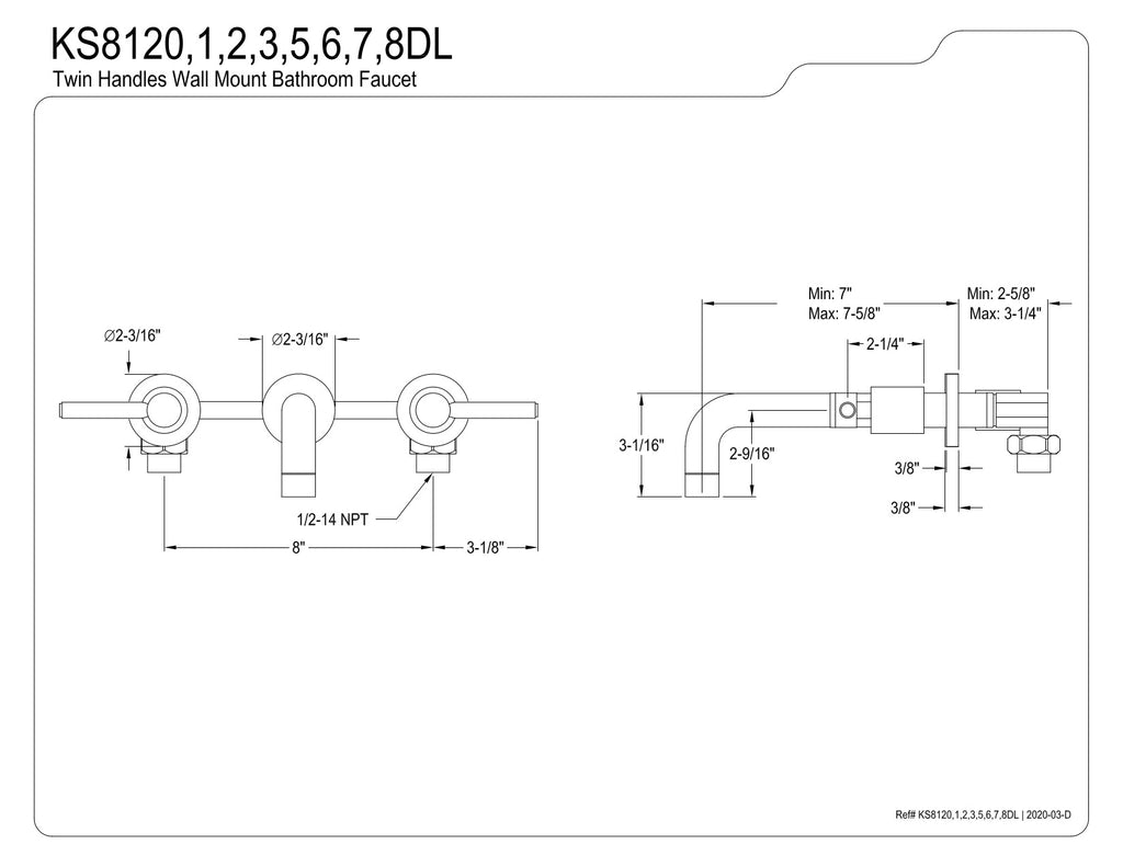 Kingston Brass KS8120DL Concord 2-Handle Wall Mount Bathroom Faucet