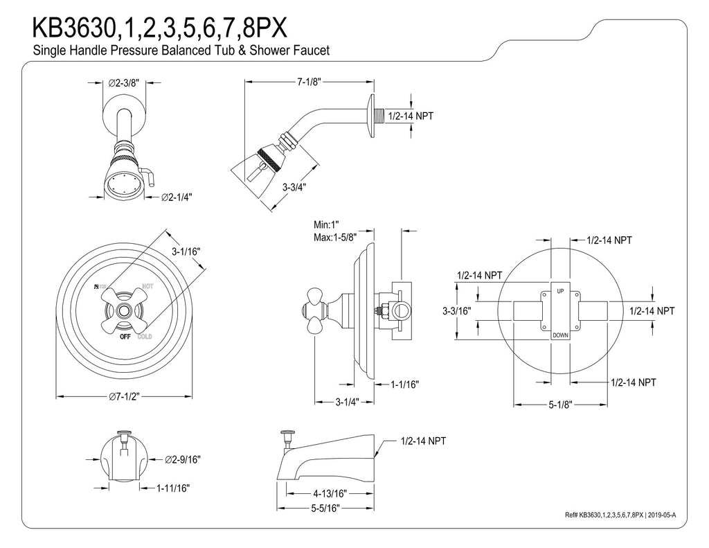 Kingston Brass KB3630PX Restoration Tub and Shower Faucet