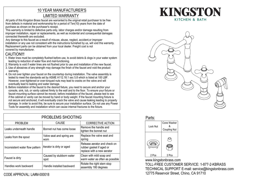 Kingston Brass KS3270ALBS Kitchen Faucet with Side Sprayer