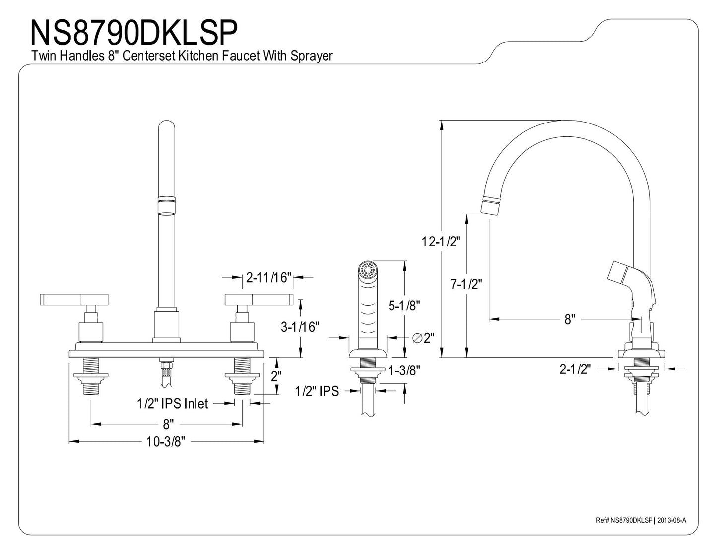 Kingston Brass NS8790DKLSP Water Onyx Centerset Kitchen Faucet