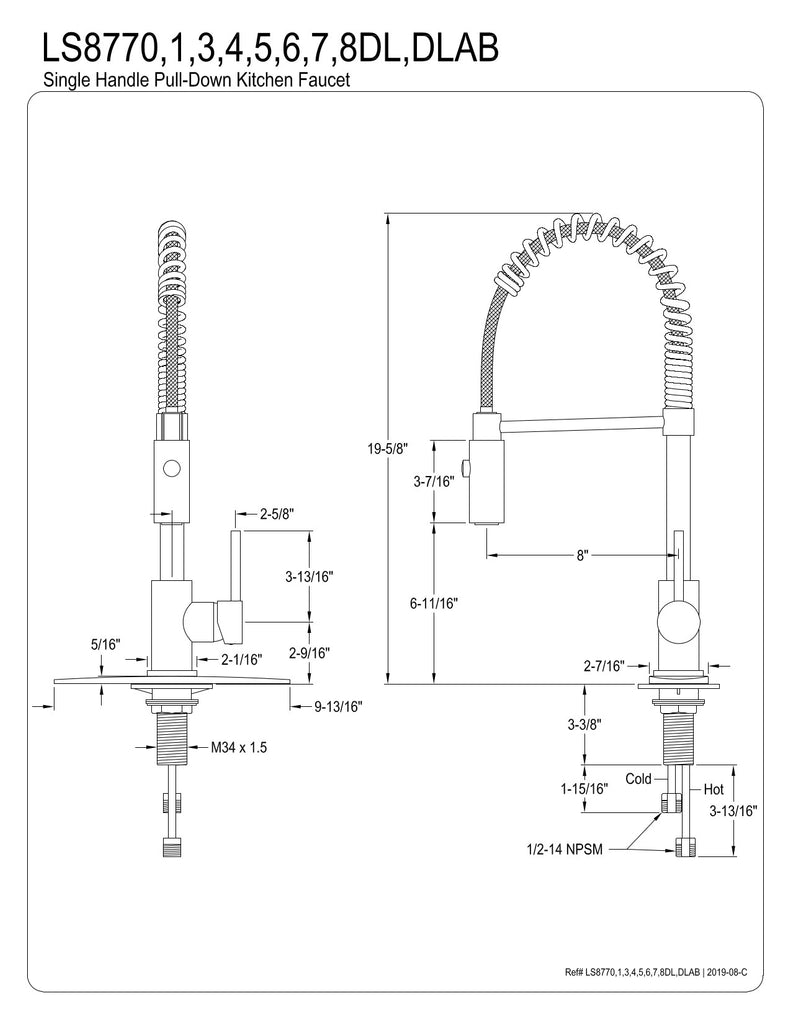 Gourmetier LS8773DL Concord Single-Handle Pre-Rinse Kitchen Faucet