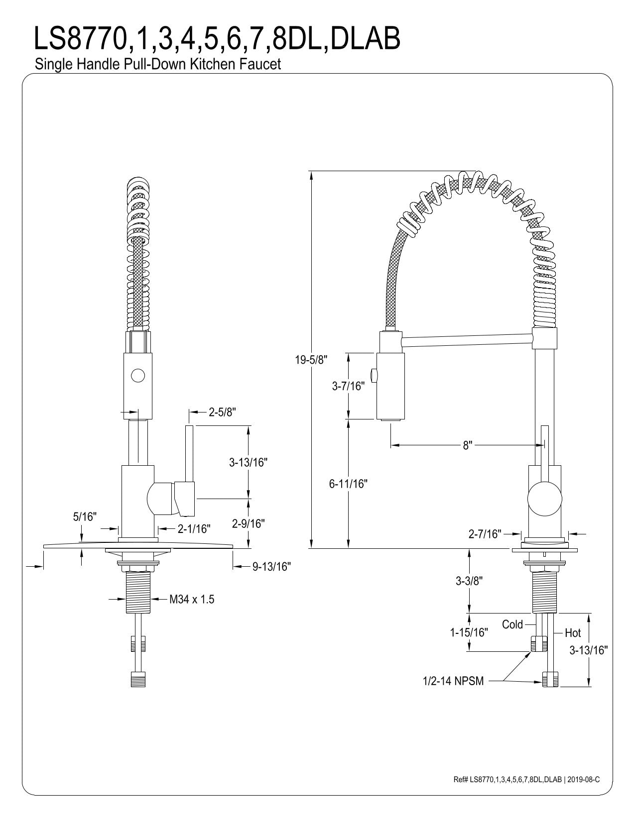 Gourmetier LS8773DL Concord Single-Handle Pre-Rinse Kitchen Faucet