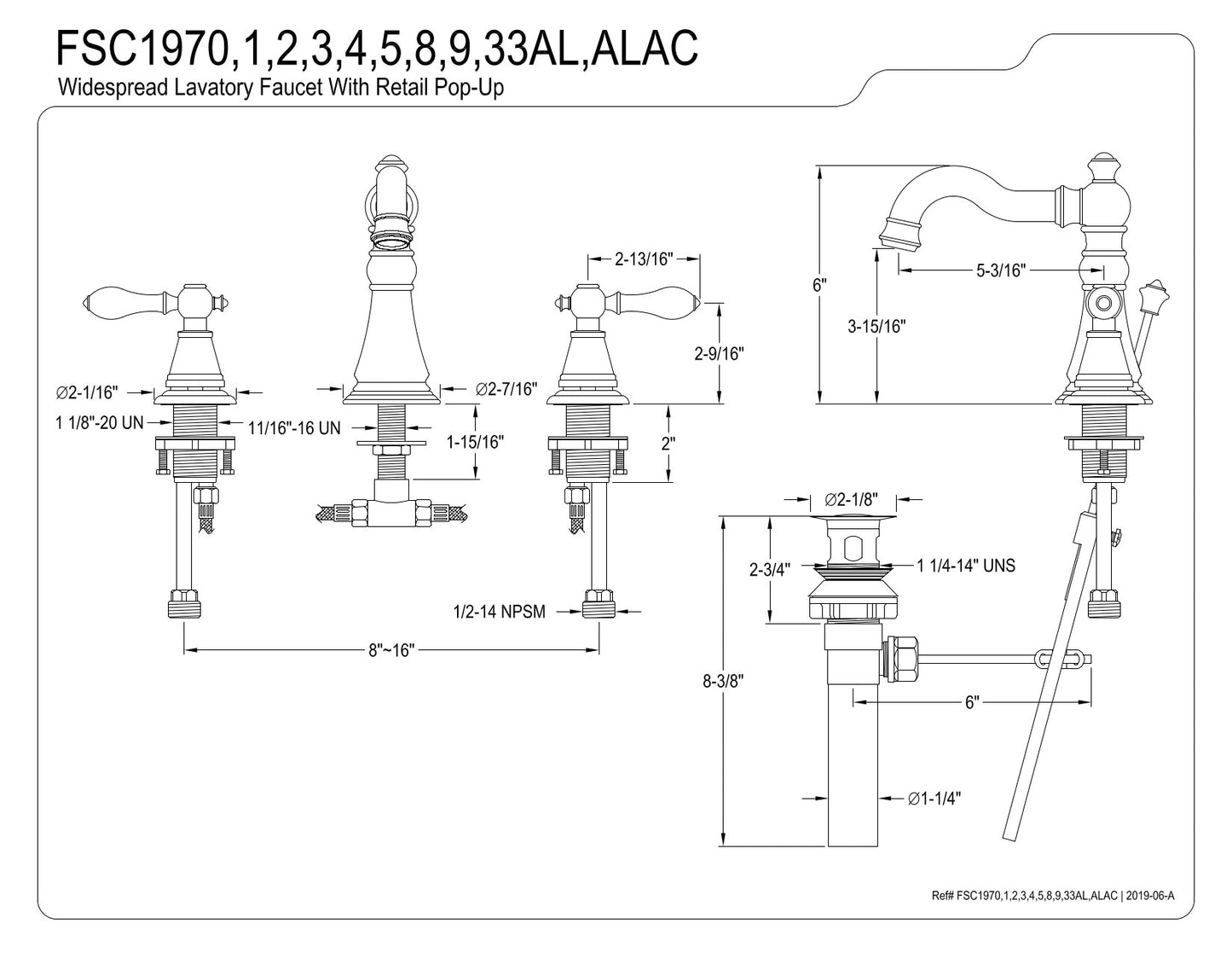 Fauceture FSC1970AL English Classic Widespread Bathroom Faucet