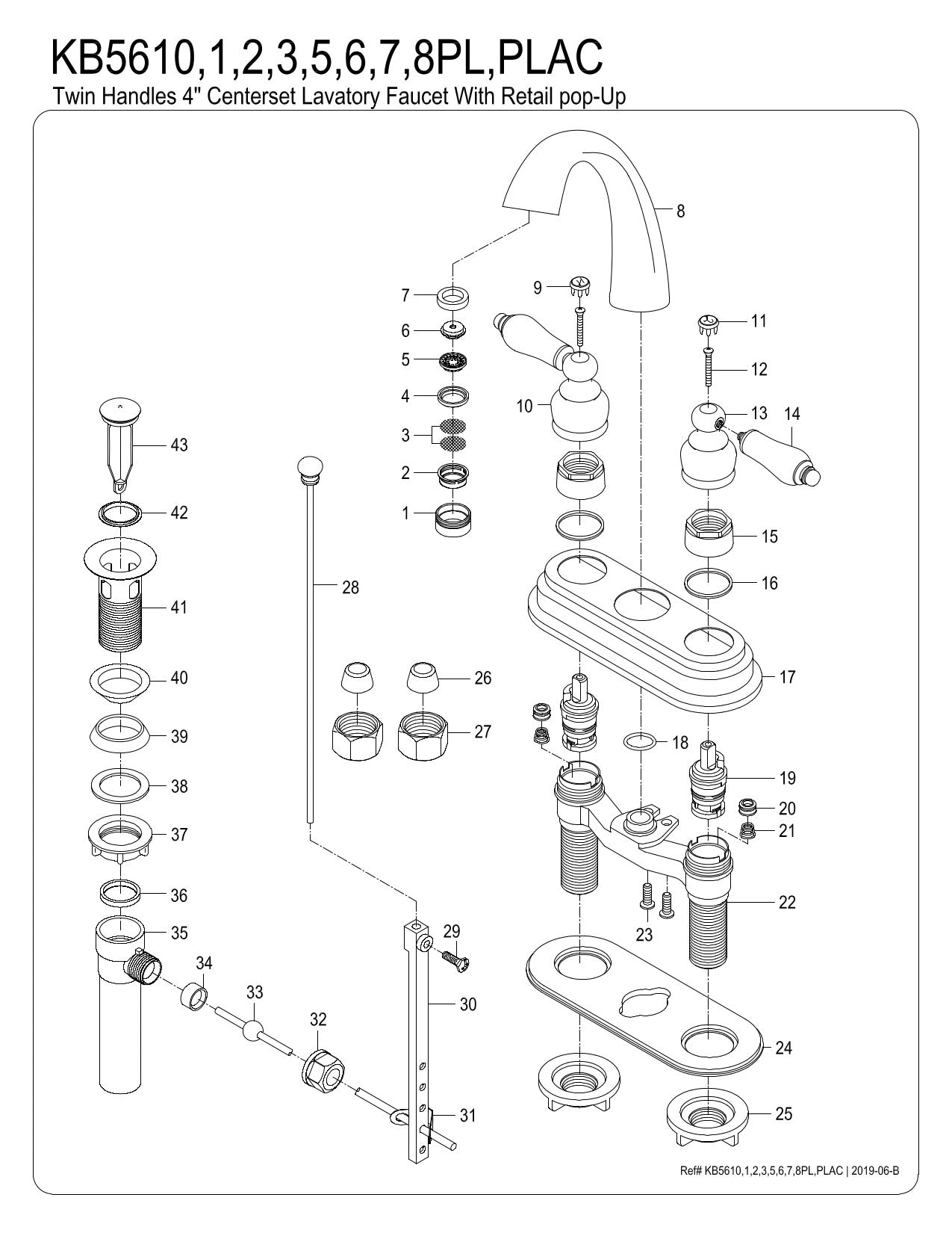 Kingston Brass KB5612PL Restoration 4 in. Centerset Bathroom Faucet