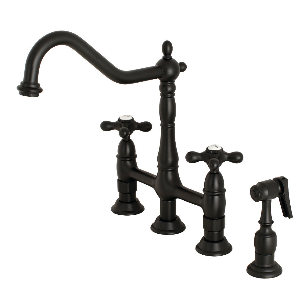 Kingston Brass KS1270AXBS Heritage Bridge Kitchen Faucet with Brass Sprayer