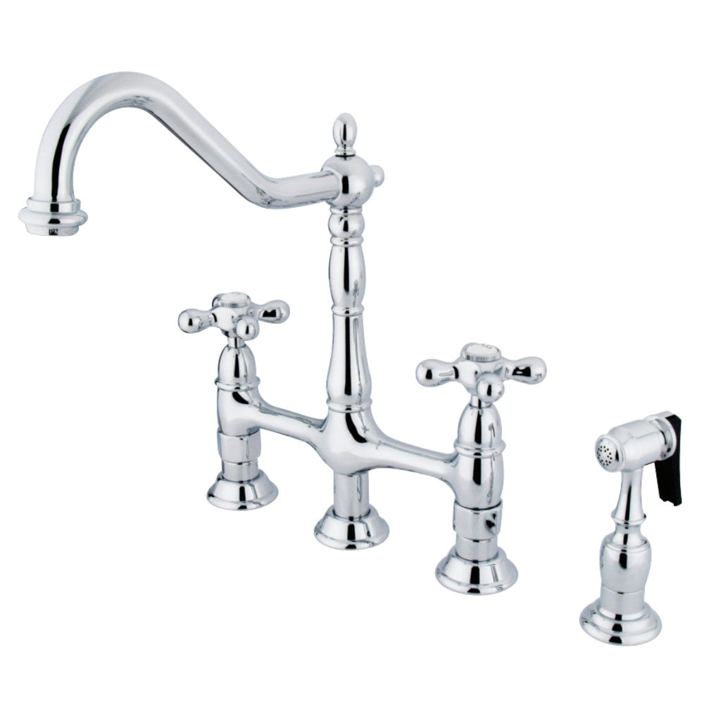 Kingston Brass KS1270AXBS Heritage Bridge Kitchen Faucet with Brass Sprayer