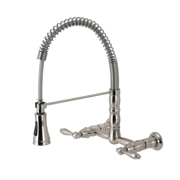 Gourmetier GS1248AL Heritage Two-Handle Wall-Mount Pull-Down Sprayer Kitchen Faucet