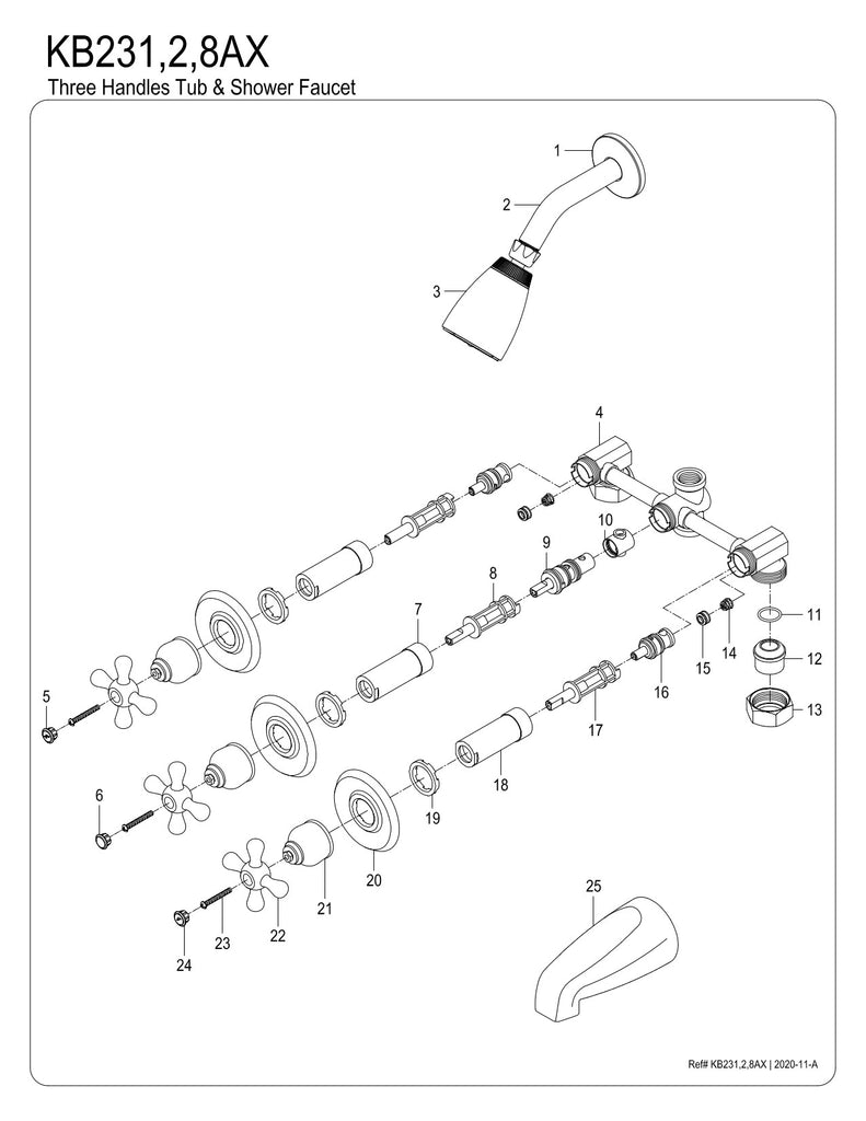 Kingston Brass KB231AX Tub and Shower Faucet