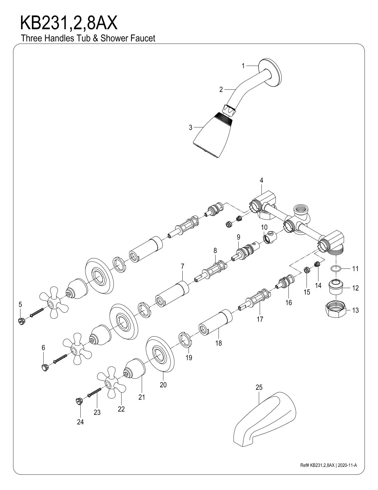 Kingston Brass KB231AX Tub and Shower Faucet