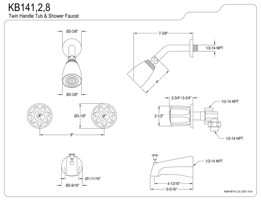 Kingston Brass KB142 Americana Two-Handle Tub and Shower Faucet