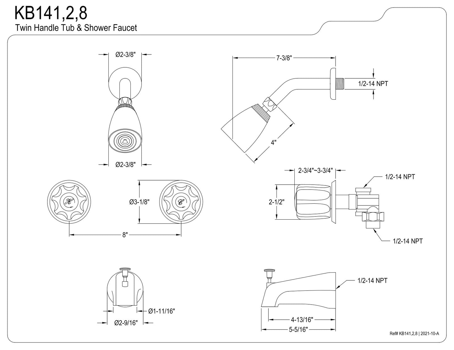 Kingston Brass KB142 Americana Two-Handle Tub and Shower Faucet