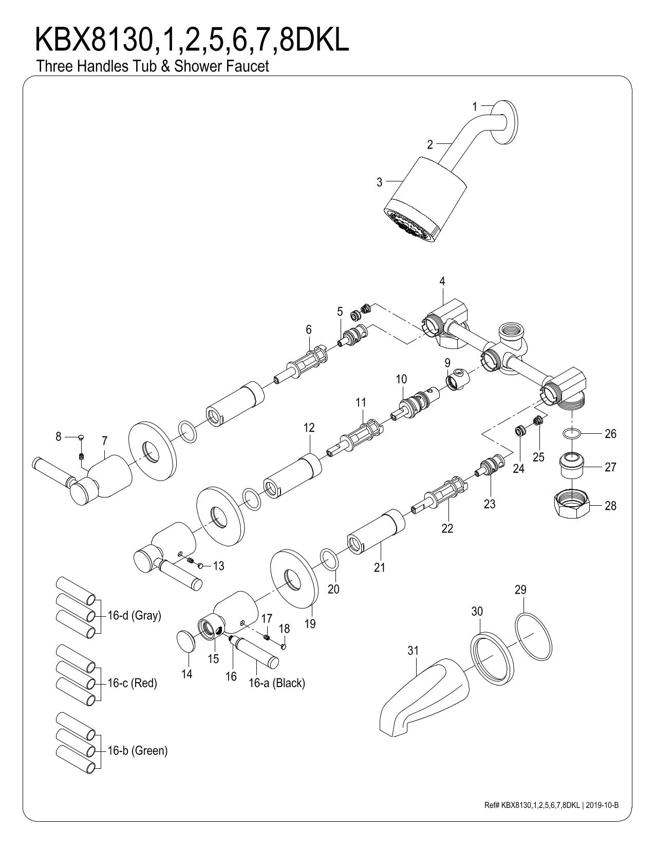 Kingston Brass KBX8130DKL Kaiser Three-Handle Tub and Shower Faucet