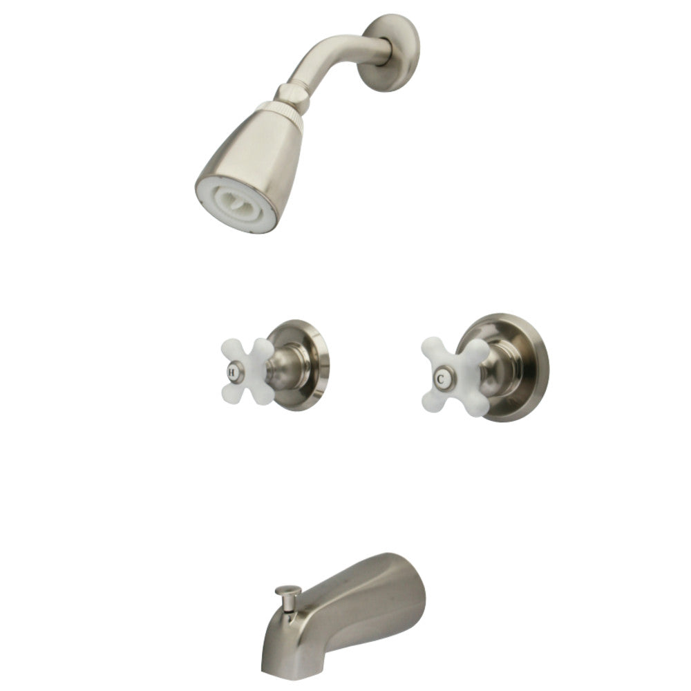 Kingston Brass KB245PX Magellan Tub & Shower Faucet with Porcelain Handles