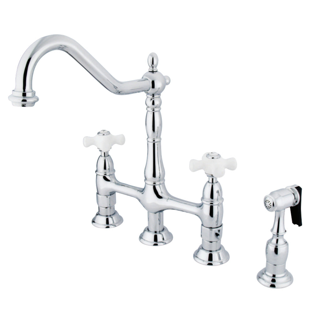 Kingston Brass KS1271PXBS Heritage Bridge Kitchen Faucet with Brass Sprayer