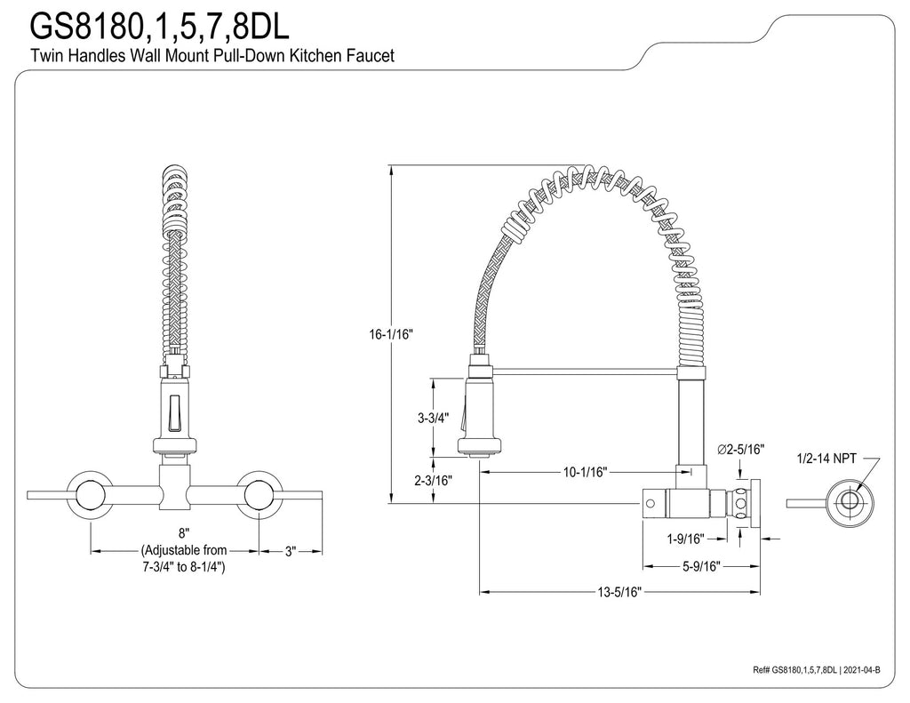 Gourmetier GS8188DL Concord 2-Handle Wall Mount Pull-Down Kitchen Faucet