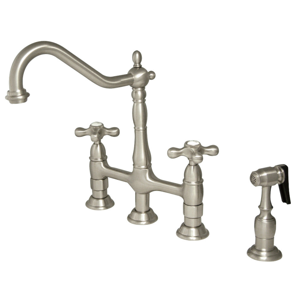 Kingston Brass KS1270AXBS Heritage Bridge Kitchen Faucet with Brass Sprayer