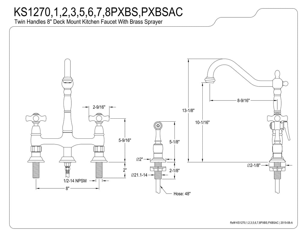 Kingston Brass KS1271PXBS Heritage Bridge Kitchen Faucet with Brass Sprayer