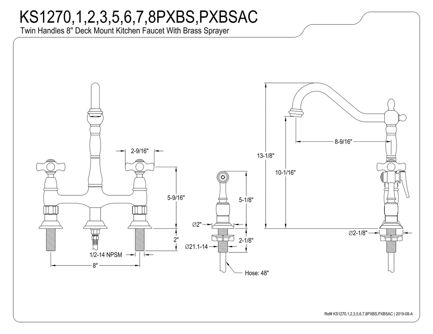 Kingston Brass KS1271PXBS Heritage Bridge Kitchen Faucet with Brass Sprayer