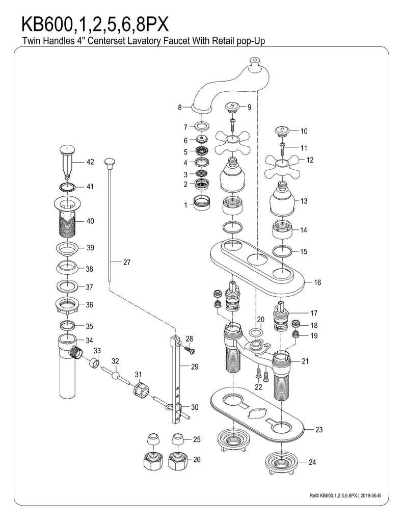 Kingston Brass KB601PX Restoration 4 in. Centerset Bathroom Faucet