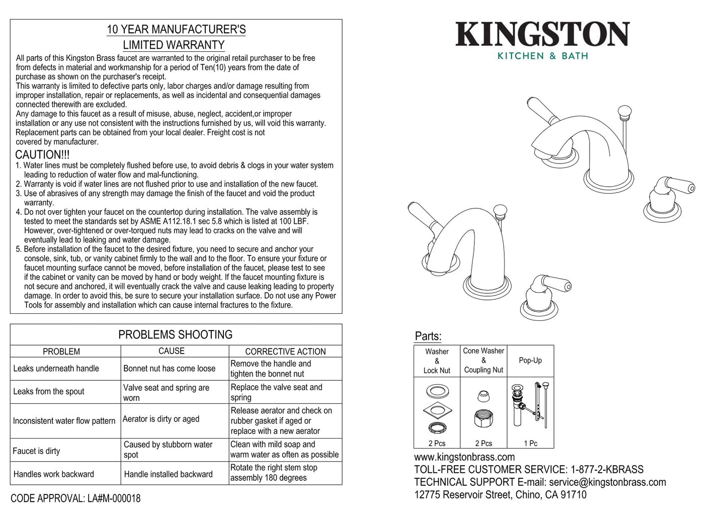 Kingston Brass KB982FL Royale Widespread Bathroom Faucet