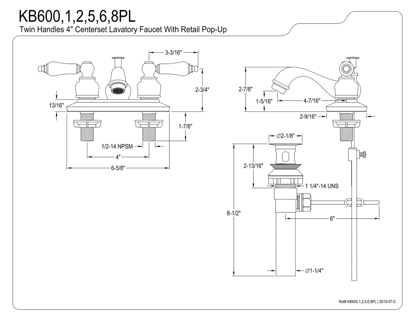 Kingston Brass KB601PL Restoration 4 in. Centerset Bathroom Faucet