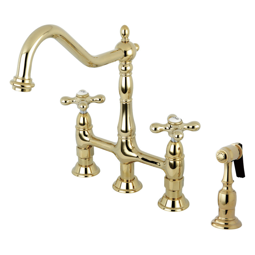 Kingston Brass KS1270AXBS Heritage Bridge Kitchen Faucet with Brass Sprayer