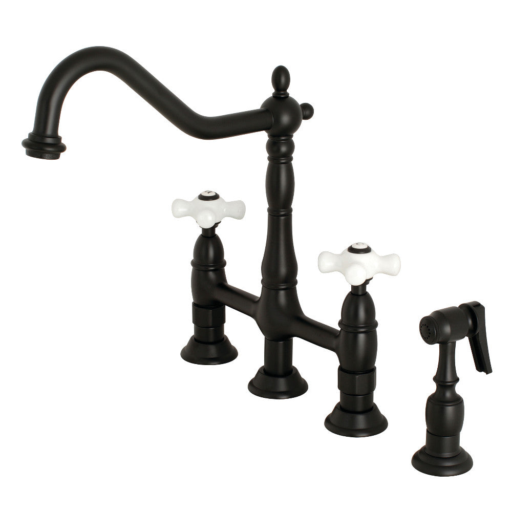 Kingston Brass KS1271PXBS Heritage Bridge Kitchen Faucet with Brass Sprayer