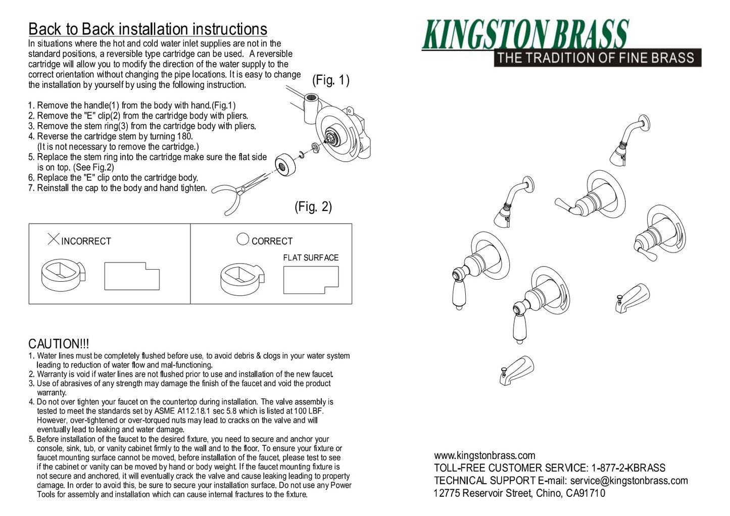 Kingston Brass KB675 Magellan Twin Handles Tub Shower Faucet Pressure Balanced With Volume Control