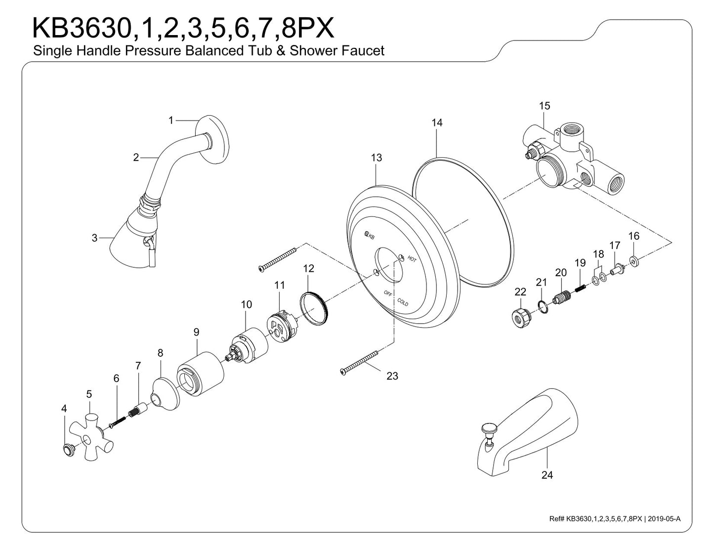 Kingston Brass KB3630PX Restoration Tub and Shower Faucet