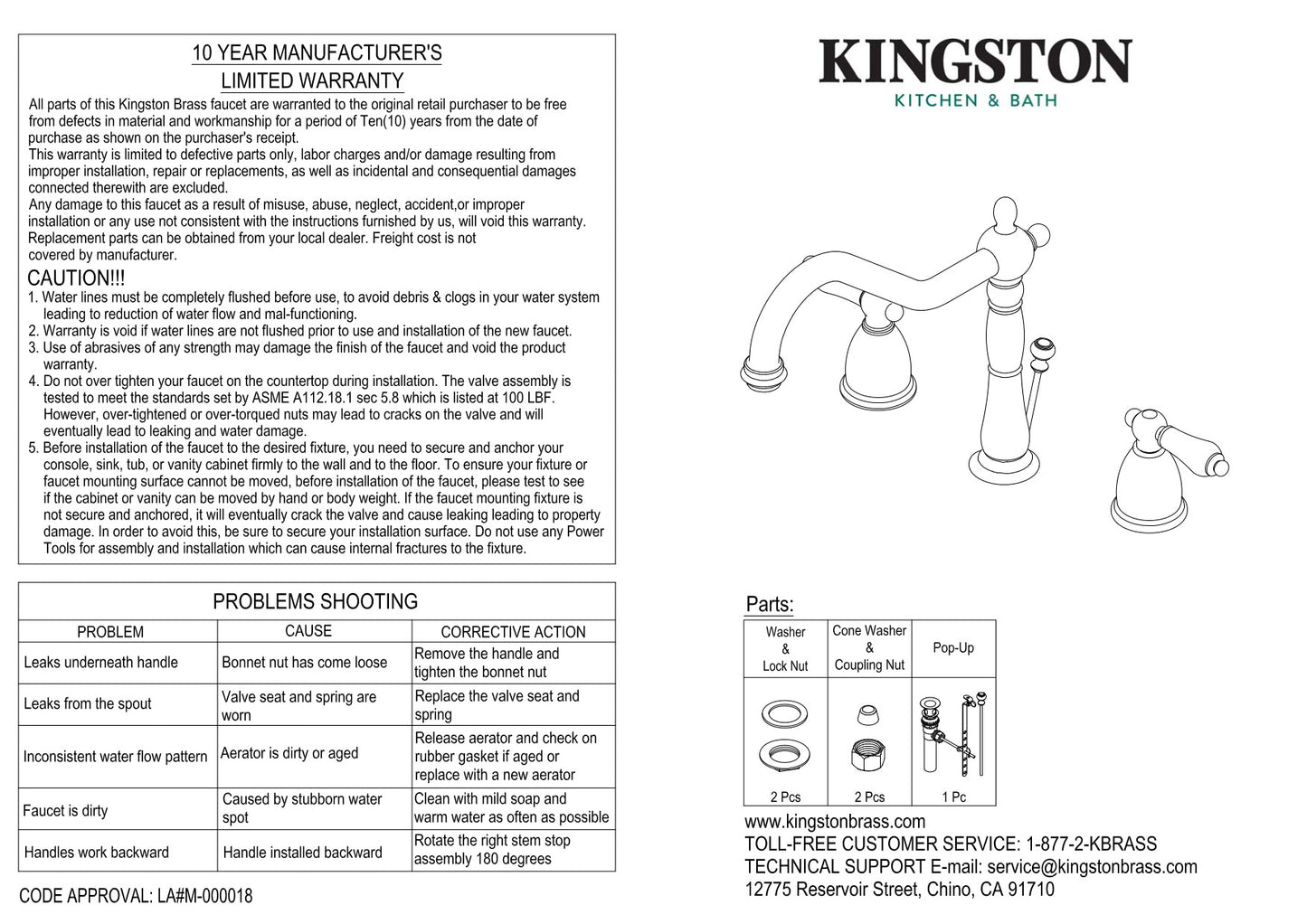 Kingston Brass KB1978PL Heritage Widespread Bathroom Faucet with Plastic Pop-Up