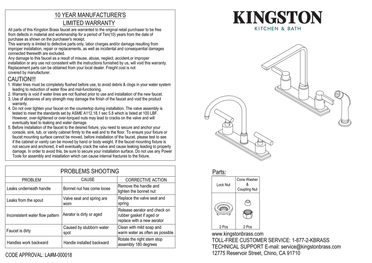 Kingston Brass NS8790DKLSP Water Onyx Centerset Kitchen Faucet