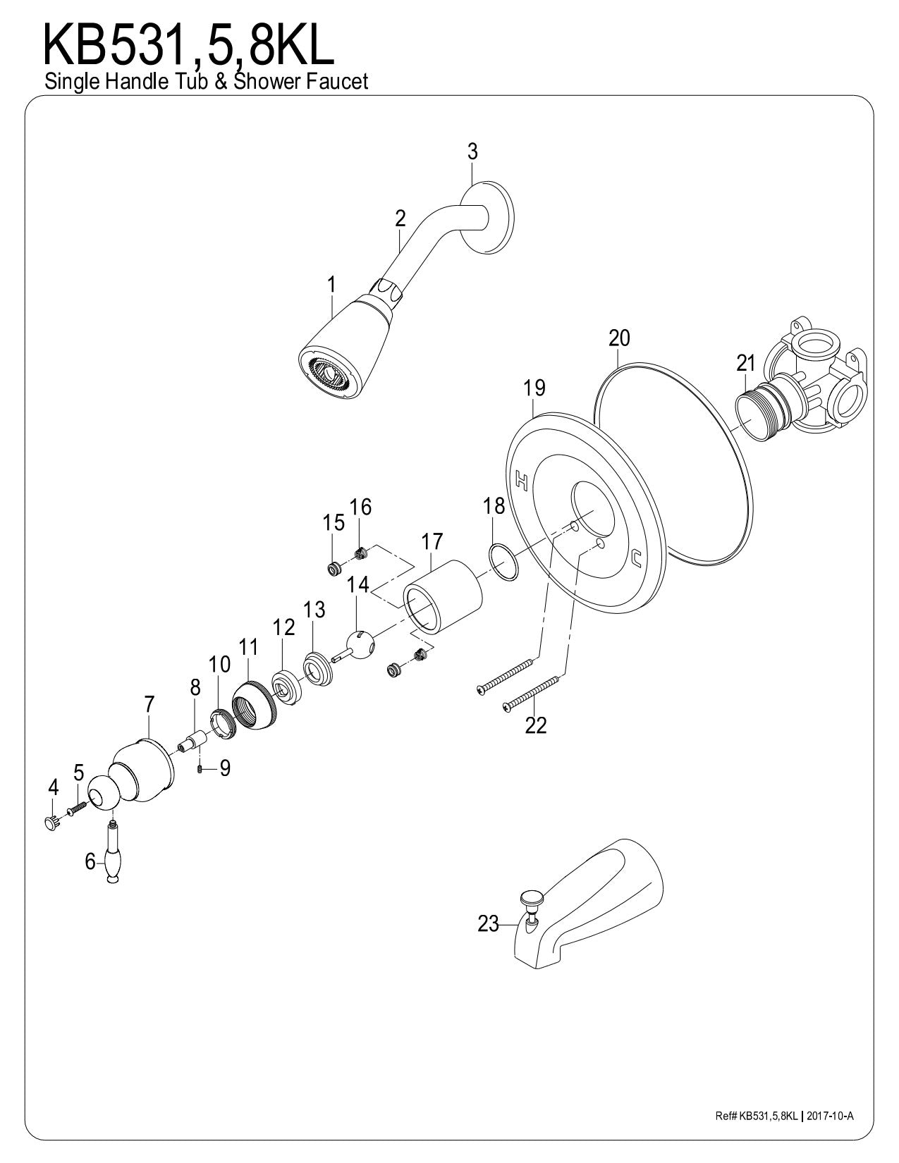 Kingston Brass KB535KL Tub and Shower Faucet