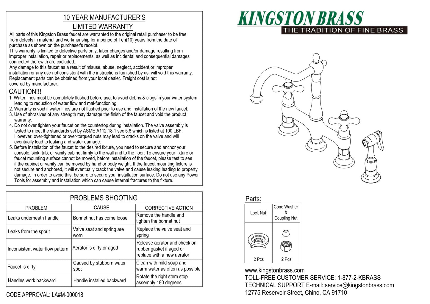 Kingston Brass KS1275TALBS Tudor Bridge Kitchen Faucet with Brass Sprayer