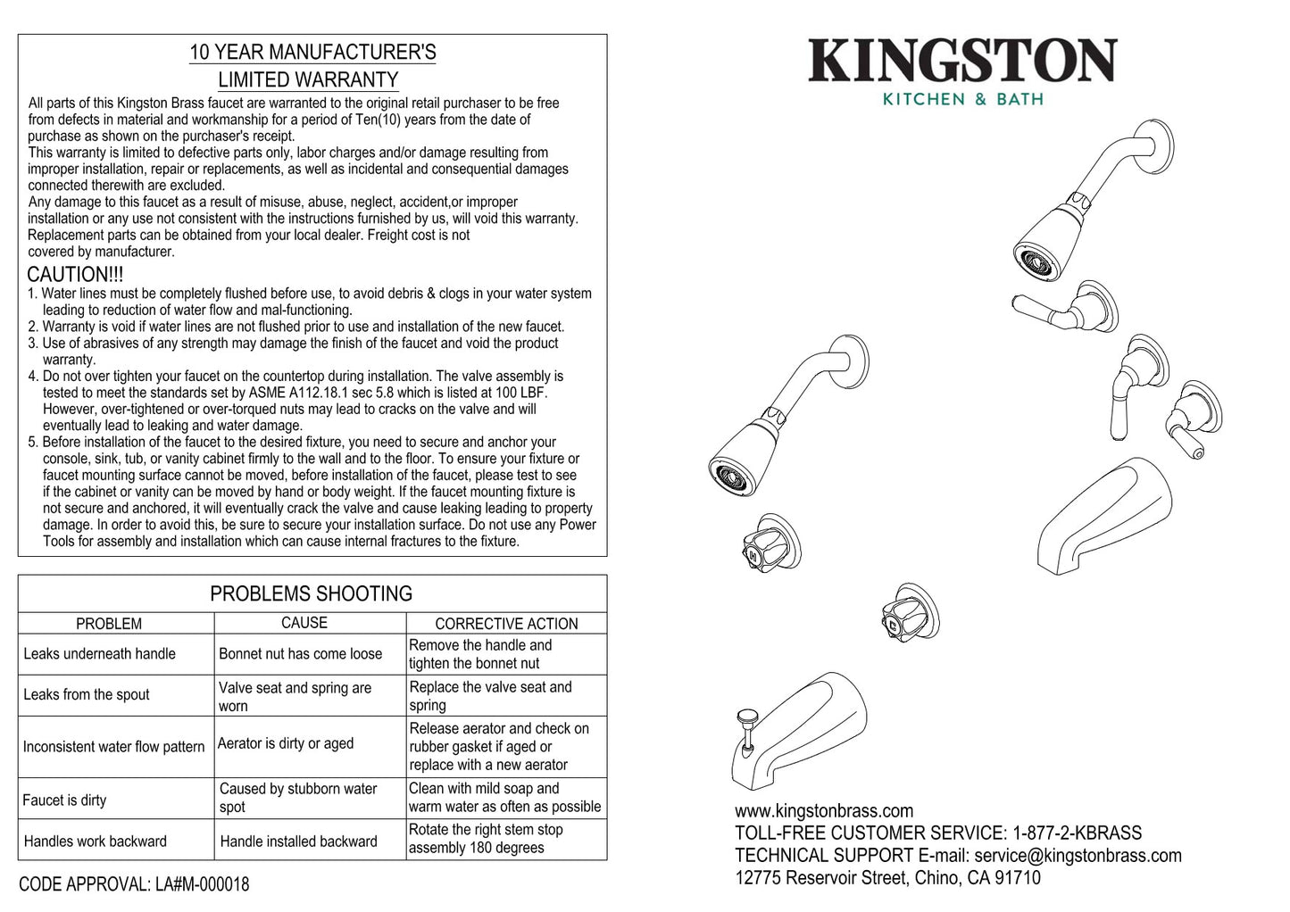 Kingston Brass KB232PX Tub and Shower Faucet