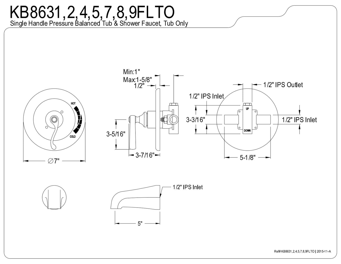 Kingston Brass KB8635FLTO Royale Tub Only