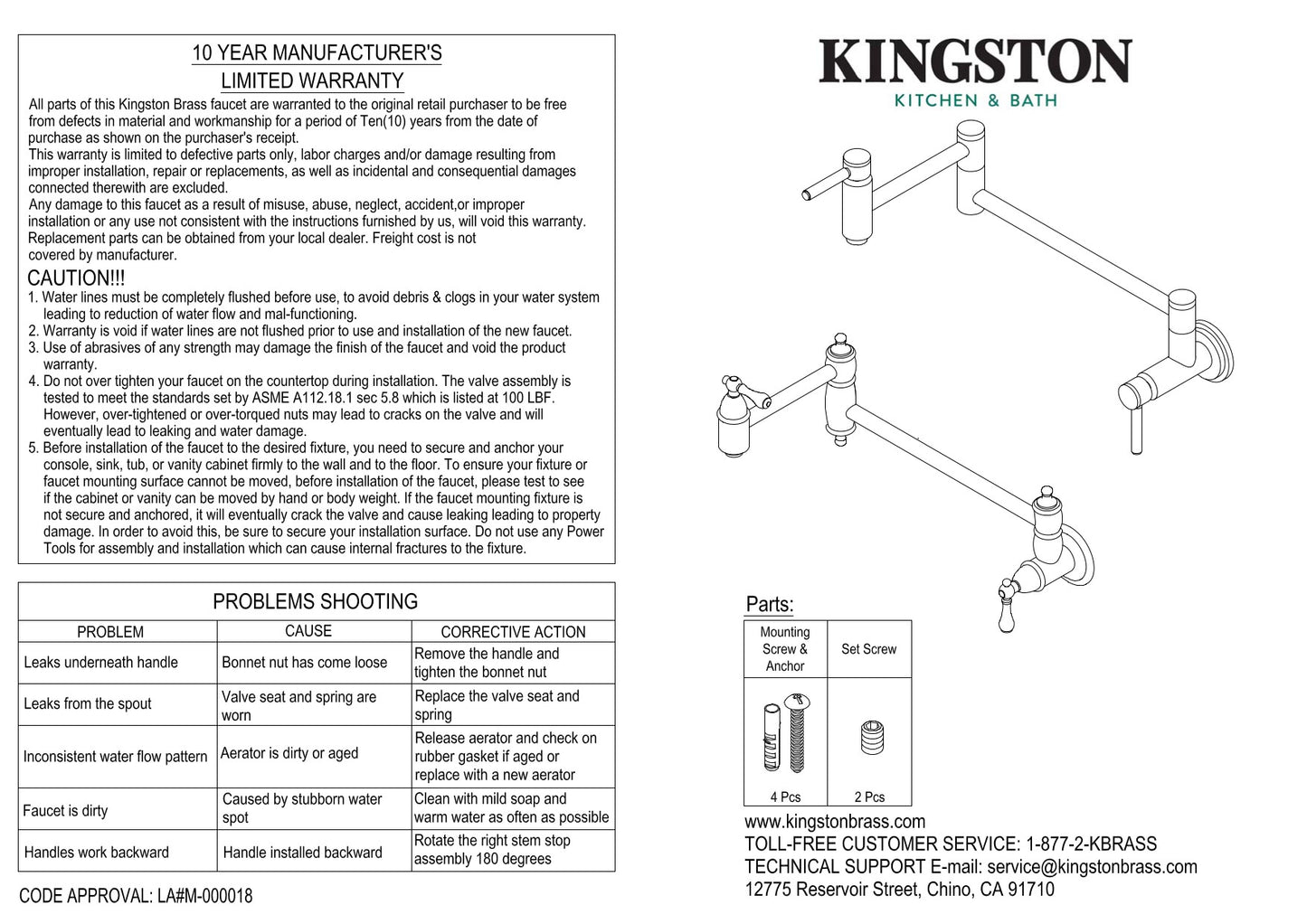 Kingston Brass KS4100DL Concord Wall Mount Pot Filler