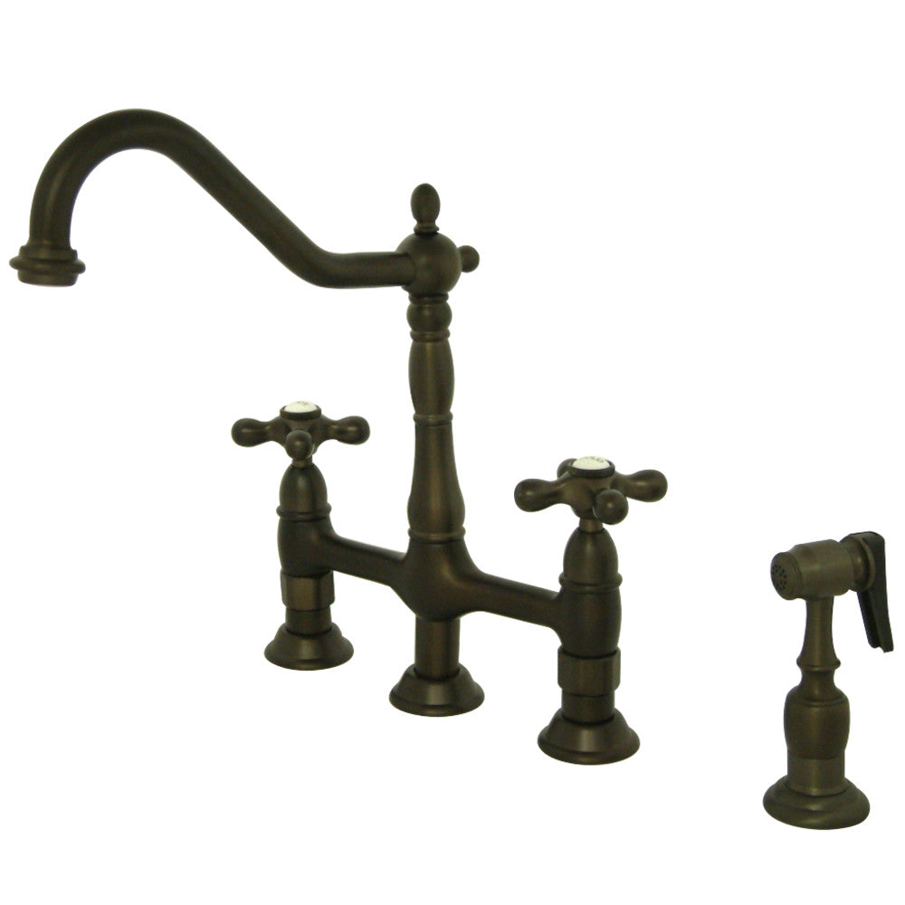 Kingston Brass KS1270AXBS Heritage Bridge Kitchen Faucet with Brass Sprayer