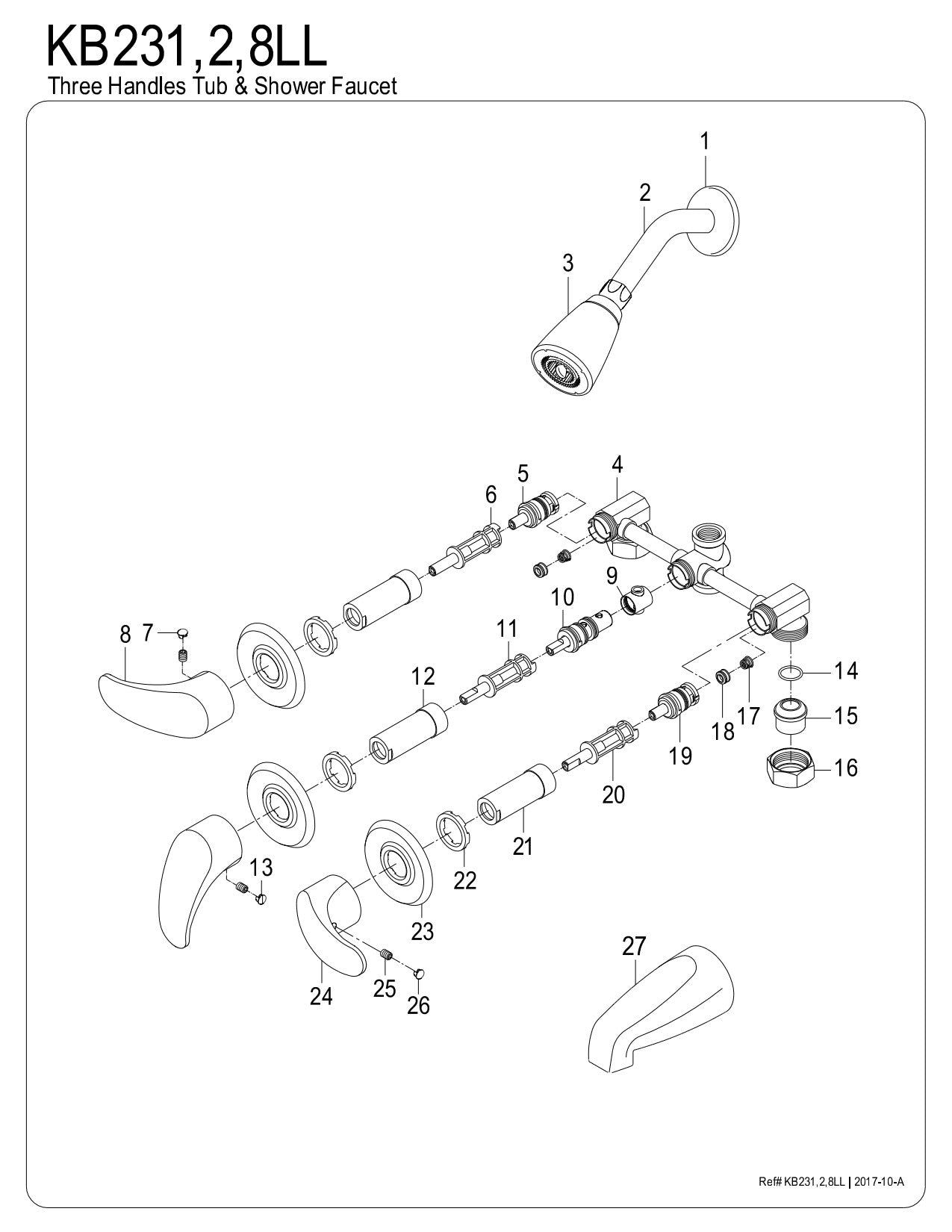 Kingston Brass KB232LL Tub and Shower Faucet