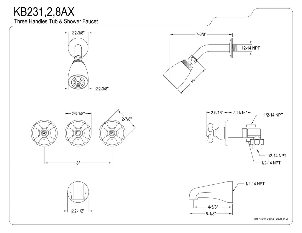 Kingston Brass KB231AX Tub and Shower Faucet