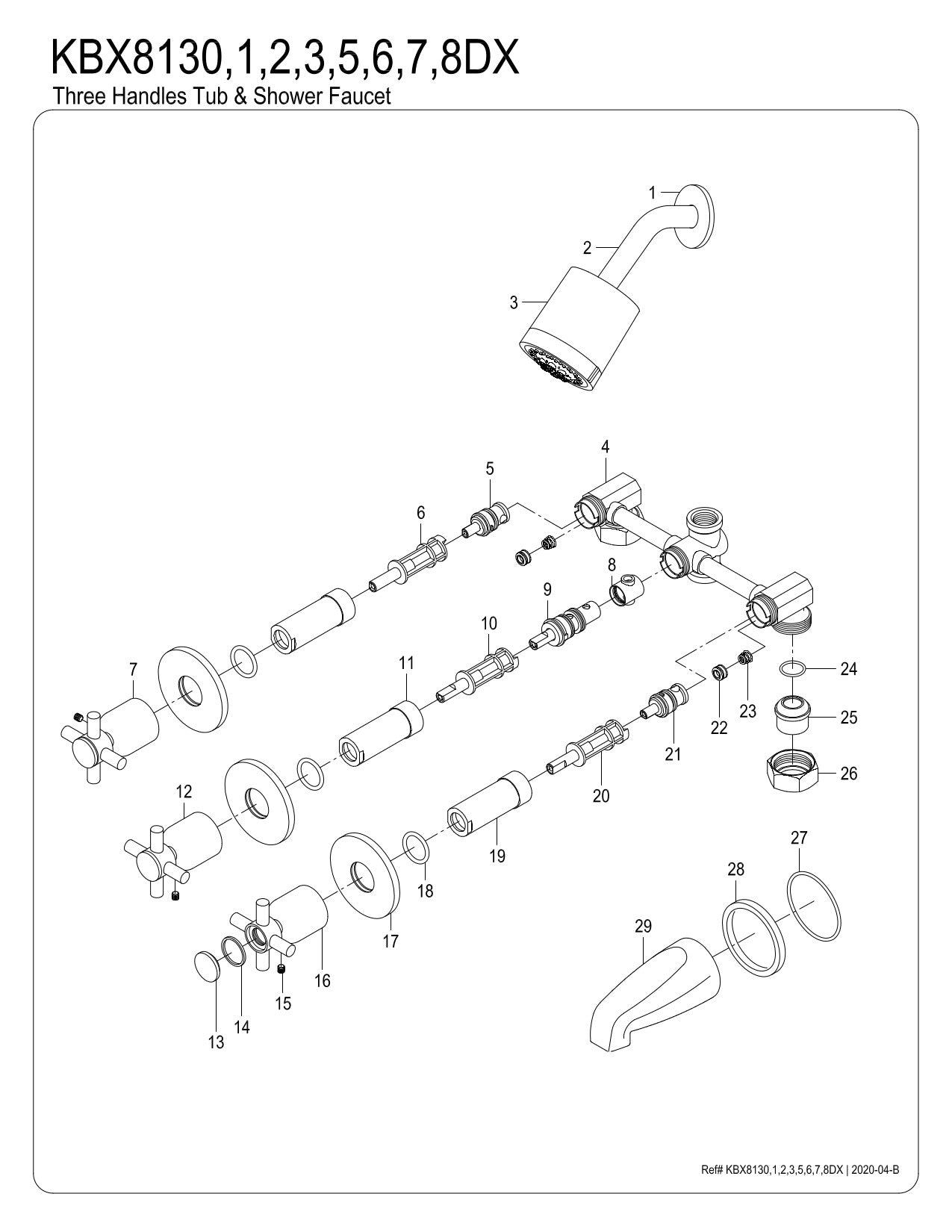 Kingston Brass KBX8138DX Concord Three-Handle Tub and Shower Faucet