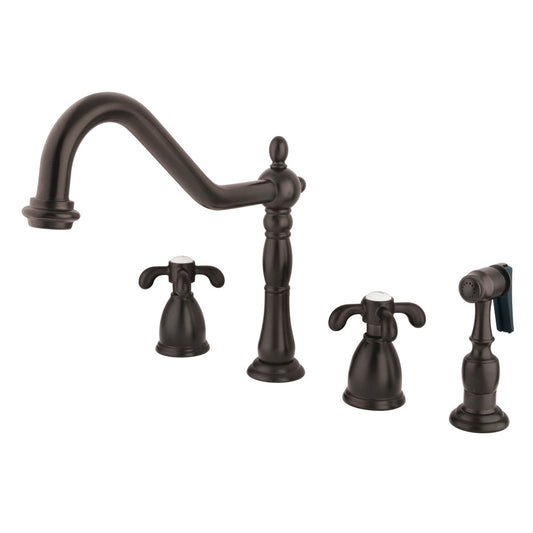 Kingston Brass KB1795TXBS French Country Widespread Kitchen Faucet with Brass Sprayer
