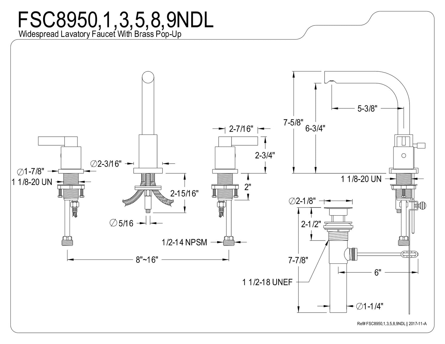 Fauceture FSC8953NDL 8 in. Widespread Bathroom Faucet