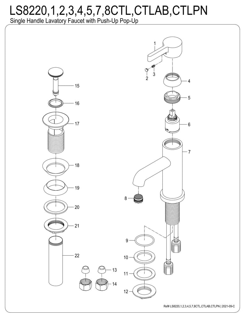 Fauceture LS8228CTL Continental Single-Handle Bathroom Faucet with Push Pop-Up