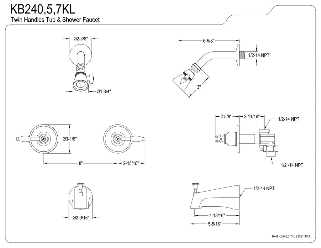 Kingston Brass KB245KL Knight Tub and Shower Faucet