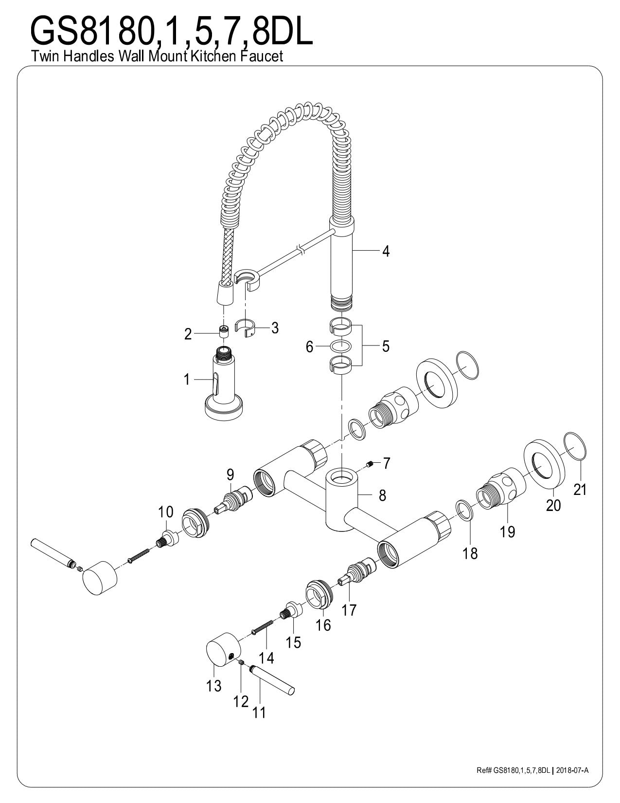 Gourmetier GS8188DL Concord 2-Handle Wall Mount Pull-Down Kitchen Faucet