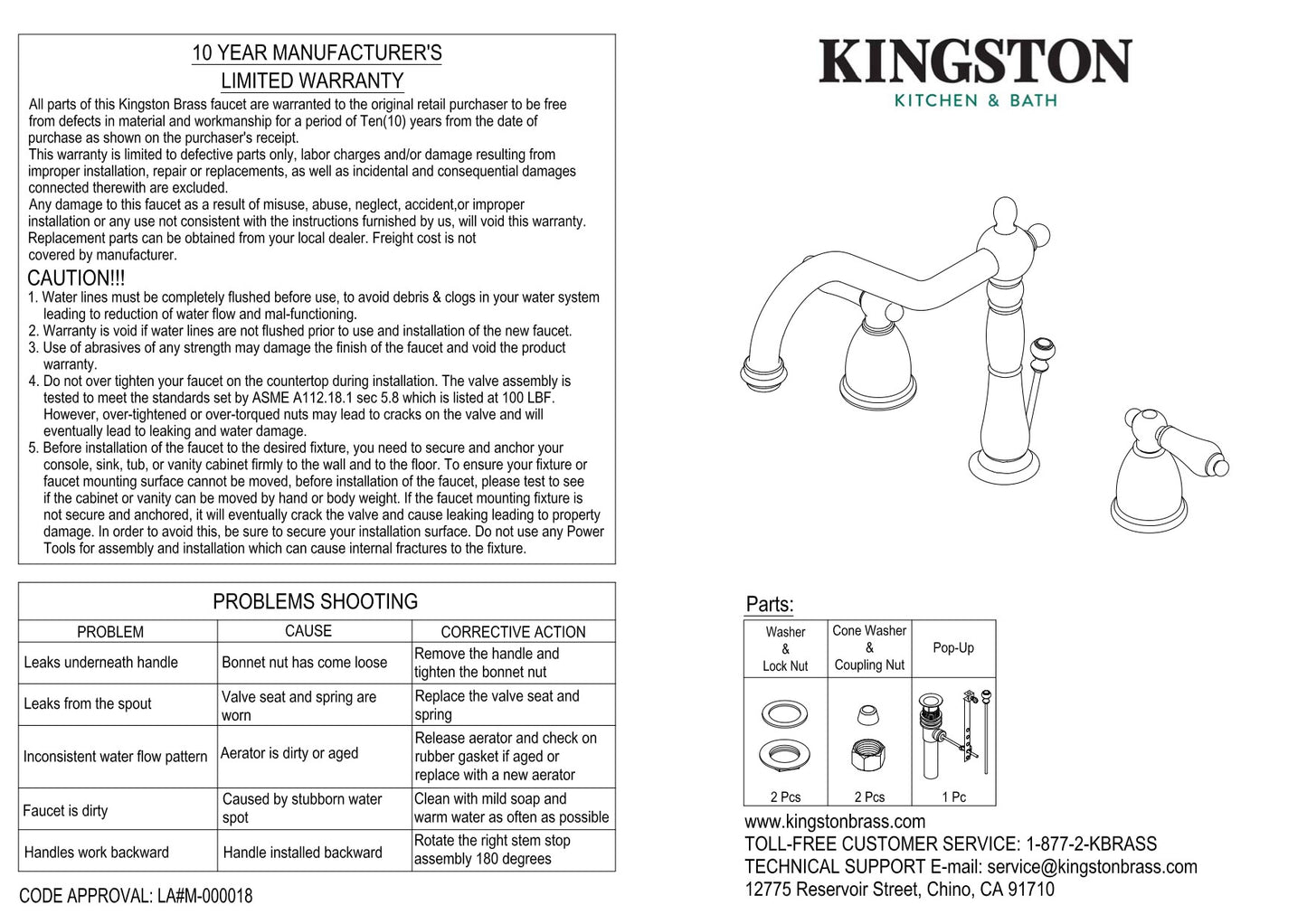 Kingston Brass KB1970AX Heritage Widespread Bathroom Faucet with Brass Pop-Up