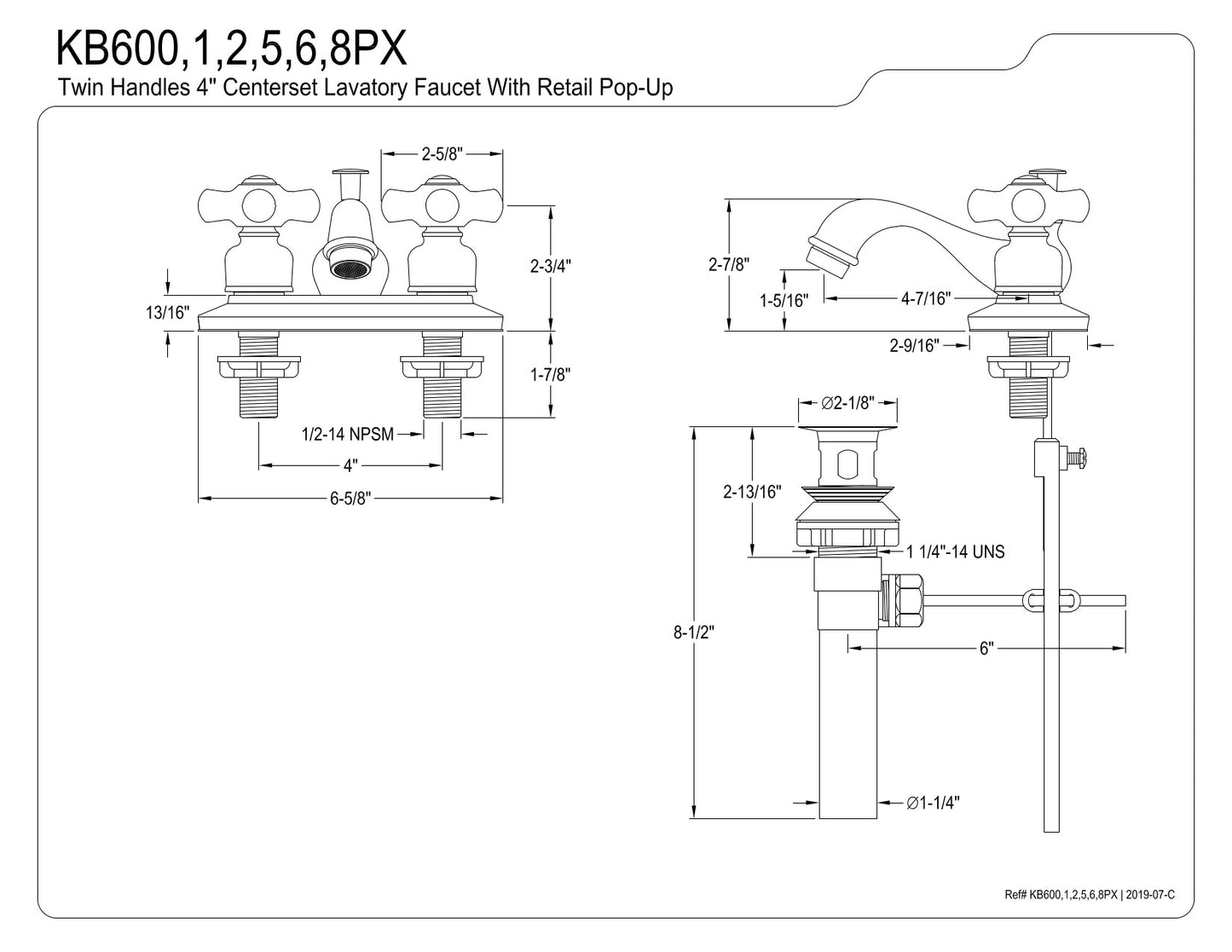 Kingston Brass KB601PX Restoration 4 in. Centerset Bathroom Faucet