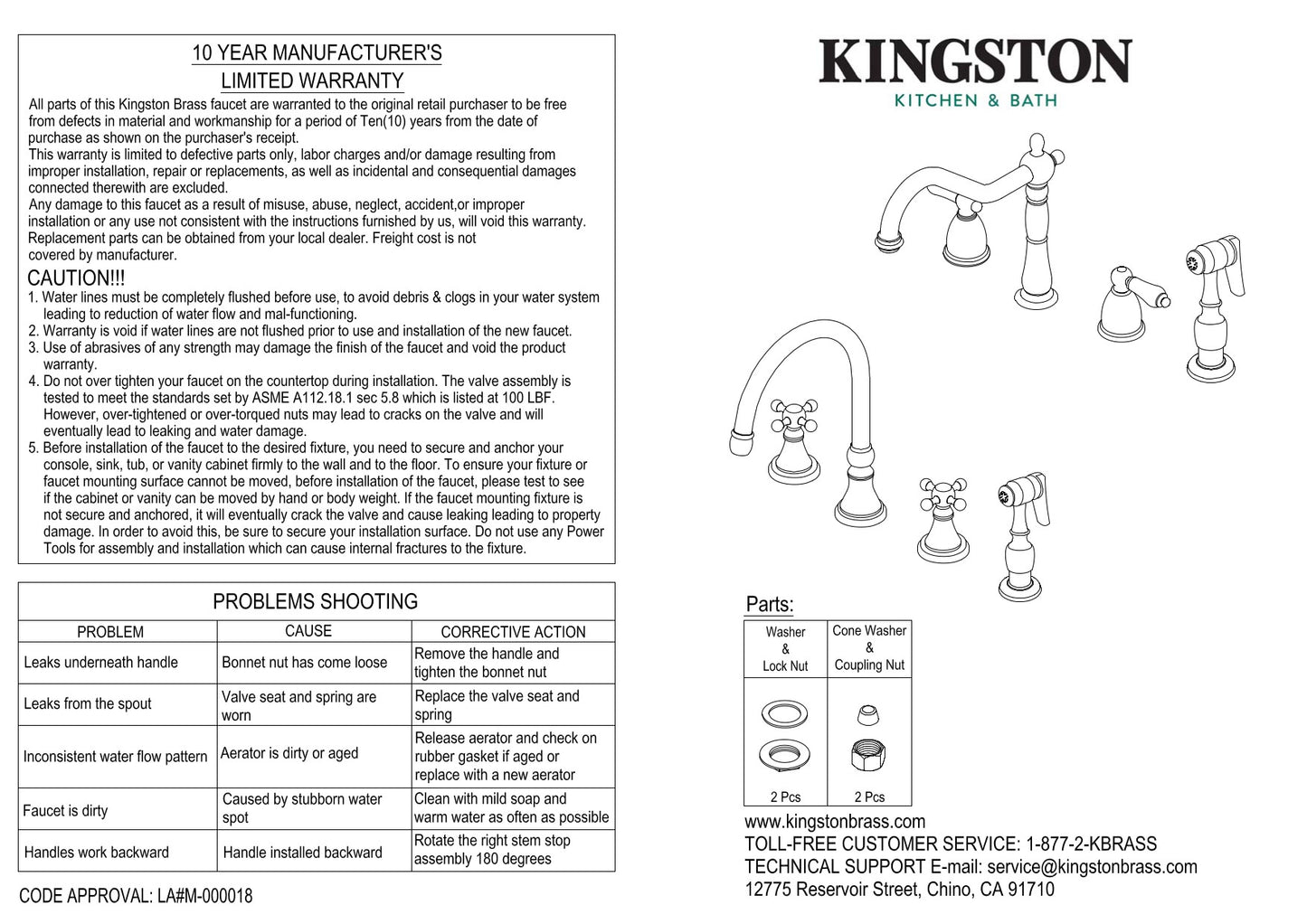 Kingston Brass KB1790ALBS 8-Inch Widespread Kitchen Faucet with Brass Sprayer