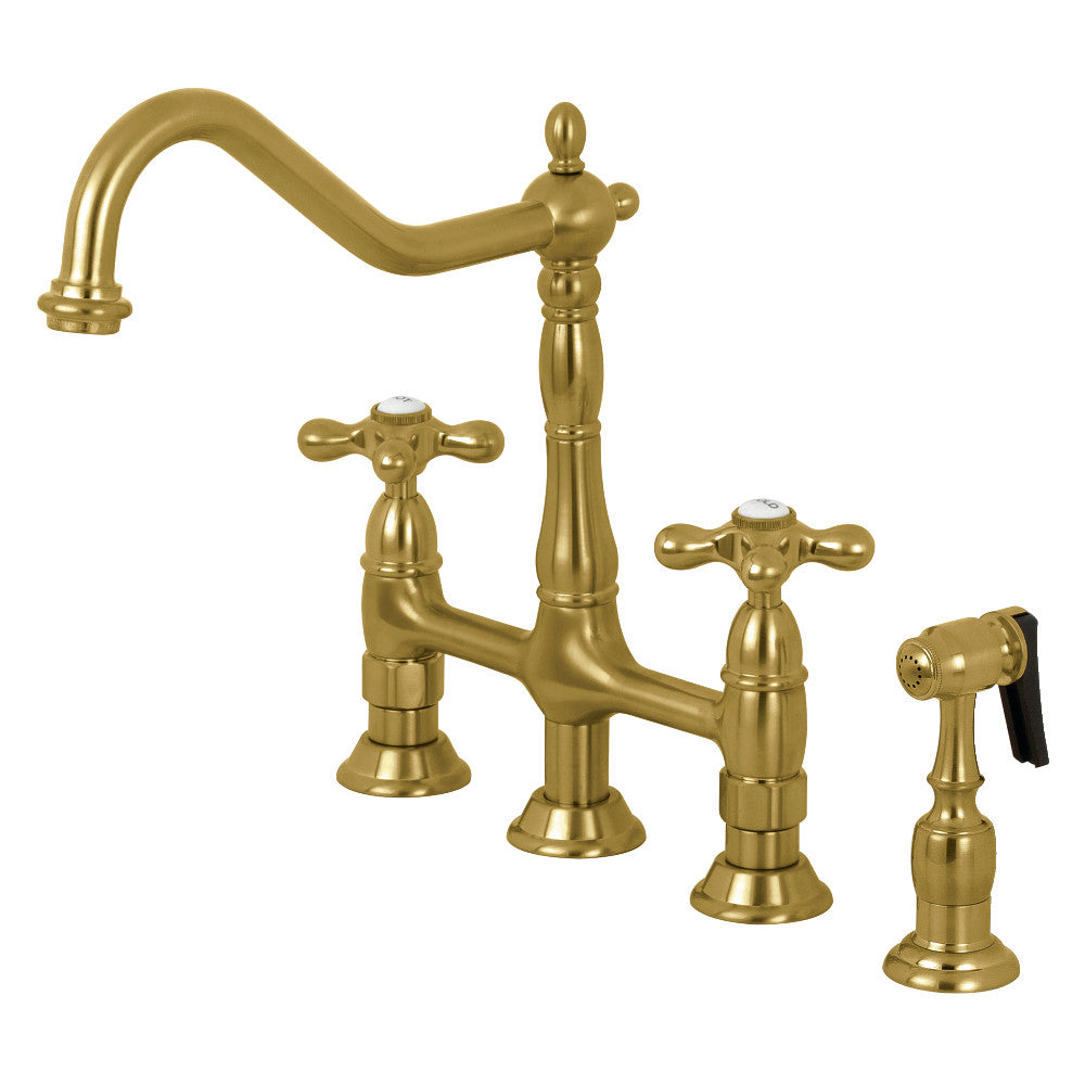 Kingston Brass KS1270AXBS Heritage Bridge Kitchen Faucet with Brass Sprayer